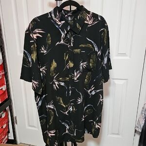 New Volcom Black Feather Print Casual Shirt Button Up Size XXL